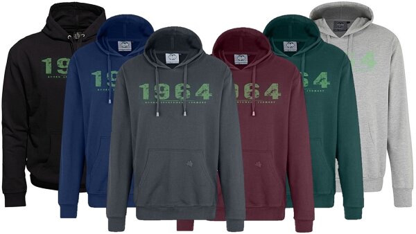 Übergrößen Kapuzen-Sweatshirt AHORN SPORTS Vintage Number grün 6 Farben 3XL-10XL