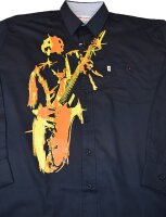 KAMRO Übergrößen Langarm-Herrenhemd Schwarz mit Guitar-Hero-Print 3XL-10XL