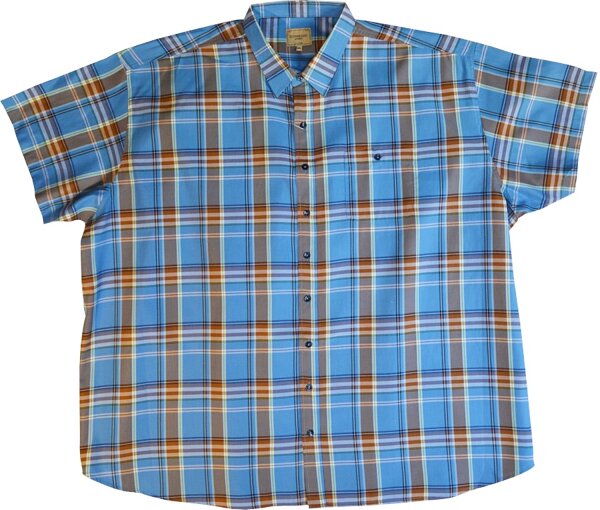 Übergrößen Kurzarm-Herrenhemd Download by KAMRO Blau/Braun/Grün kariert 9XL-12XL