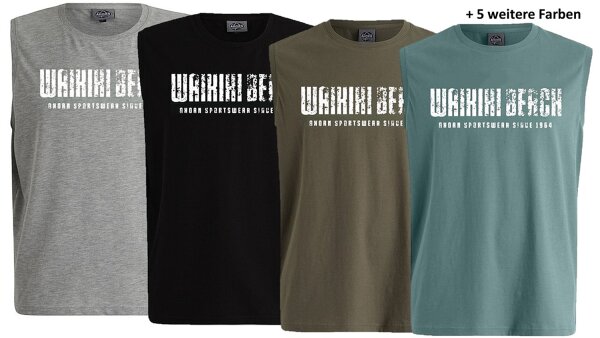 Übergrößen Tanktop AHORN SPORTSWEAR 9 Farben Druck Waikiki weiß 3XL-10XL
