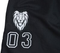 KAMRO Übergrößen 3/4 Bermuda schwarz mit weißen Streifen und Wappen 8XL-15XL