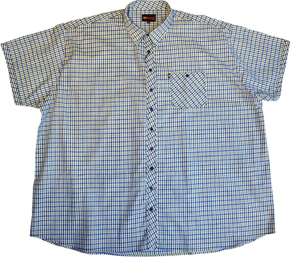 KAMRO Übergrößen Kurzarm-Herrenhemd Blau/Gelb/Weiß kariert 8XL