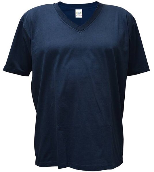 Übergrößen Tolles Basic T-Shirt RAMMBOCK Navy mit Stickerei V-Neck 8XL