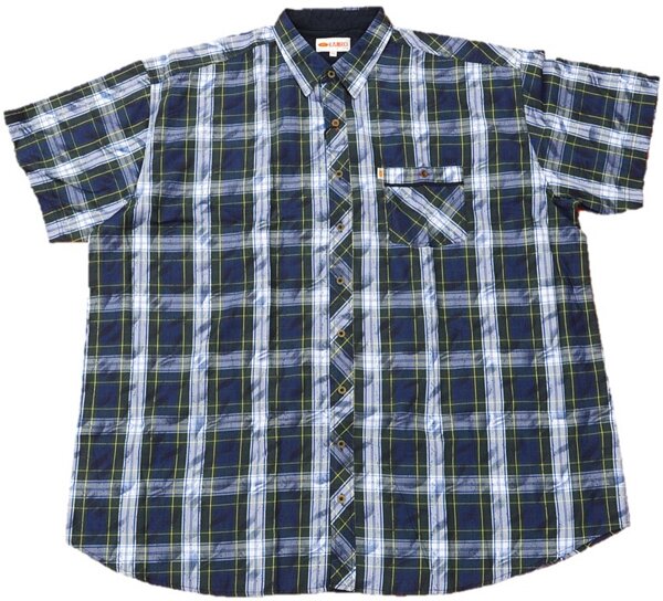 Übergrößen Kurzarm-Herrenhemd KAMRO Blau/Grün/Gelb kariert 5XL-12XL