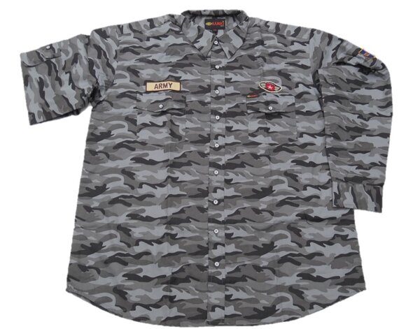 Übergrößen Hemd KAMRO Schwarz Camouflage Mini-Stickerei 4XL-12XL