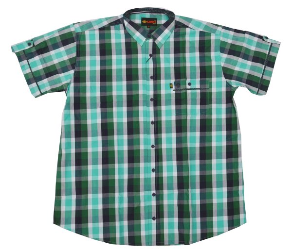 Übergrößen Kurzarm Hemd KAMRO Grün/Türkis/Weiß kariert 3XL-7XL