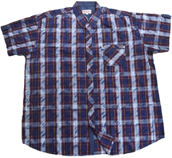 Übergrößen Kurzarm-Herrenhemd KAMRO Lila/Blau/Gelb kariert 8XL