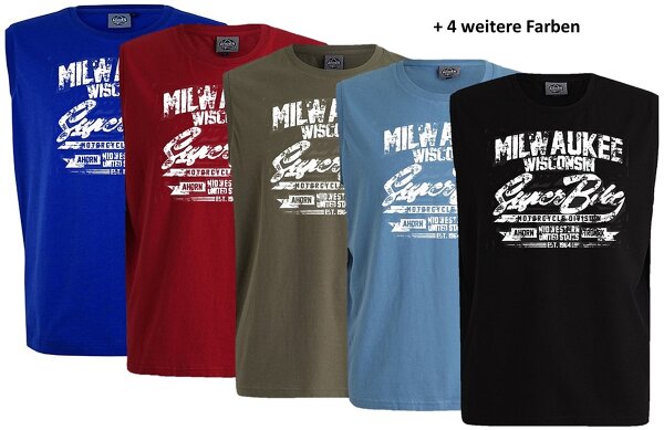 Übergrößen Tanktop AHORN SPORTSWEAR 9 Farben Druck Milwaukee weiß 3XL-10XL