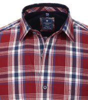 REDMOND Übergrößen Langarmhemd Bordeaux/Blau/Weiß kariert 2XL-6XL Comfort Fit