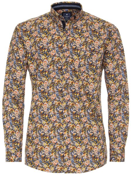 REDMOND Übergrößen Langarmhemd Blau/Beige Paisleymuster 2XL-6XL Comfort Fit